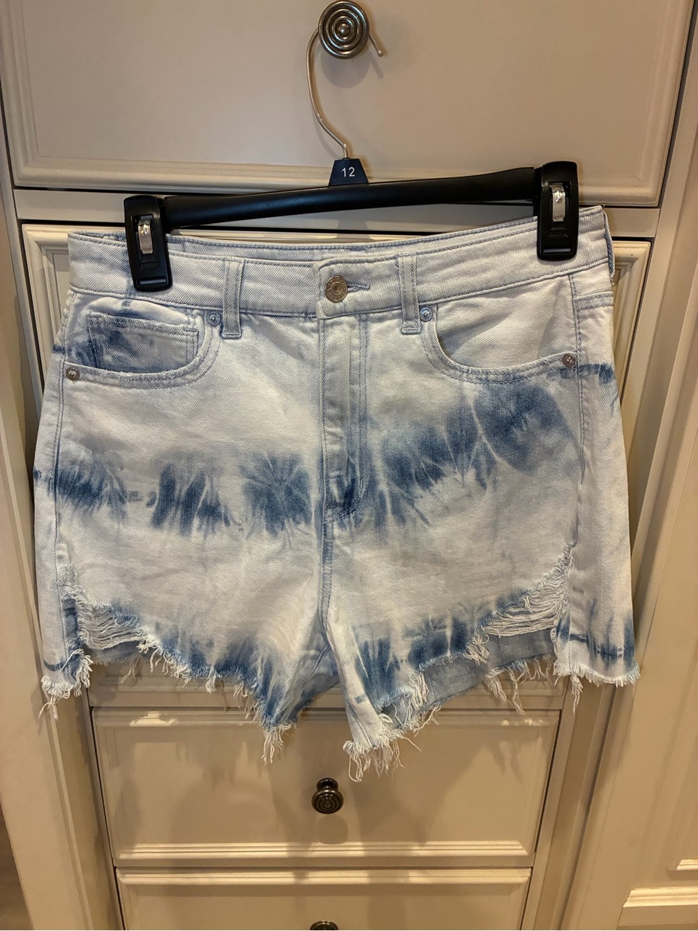 American Eagle Outfitters Blue Tie-Dye High-Rise Denim Shorts